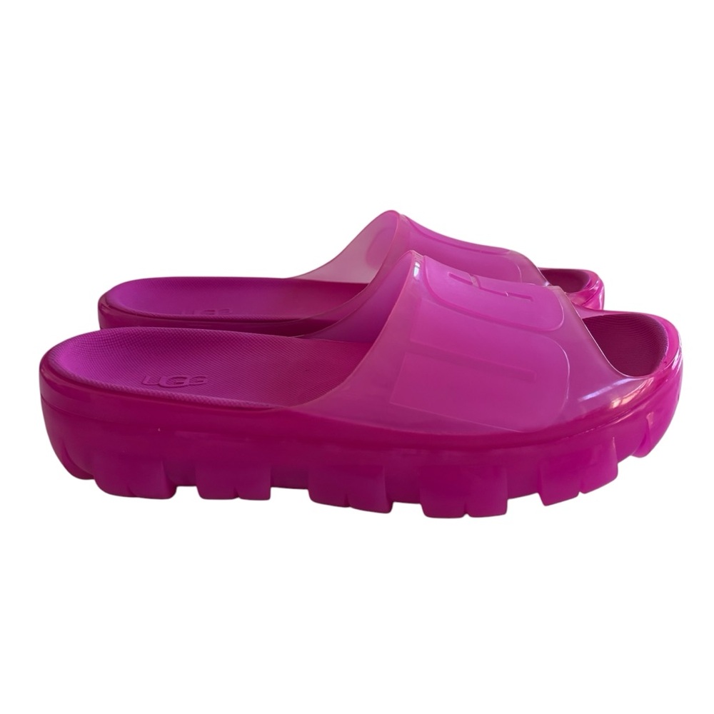 UGG Vibrant Pink Gloss Platform Slide Sandals